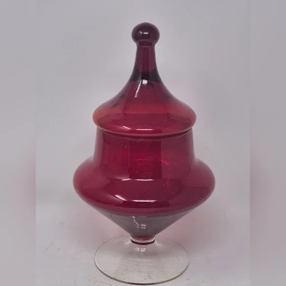 Vintage Empoli Red Glsdd Circus Tent Lid Pedistal Dish - Picture 2 of 4